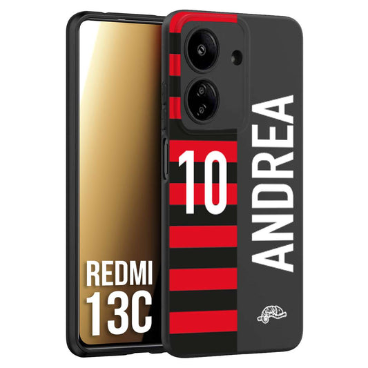 CUSTOMIZZA - Custodia cover nera morbida in tpu compatibile per Xiaomi Redmi 13C personalizzata calcio football nome e numero calciatori rossonera