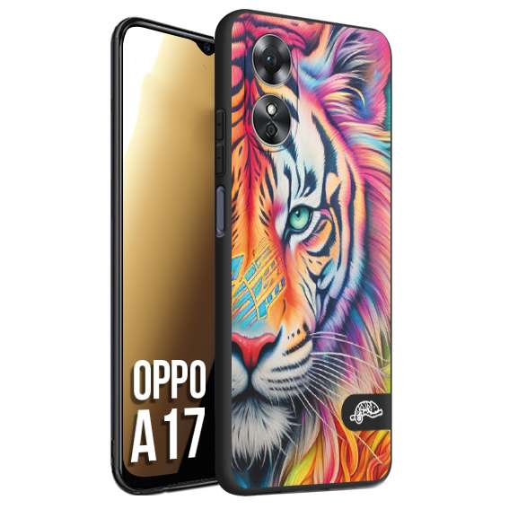 CUSTOMIZZA - Custodia cover nera morbida in tpu compatibile per Oppo A17 animali color tigre tiger viso colori vibranti disegnato schizzo