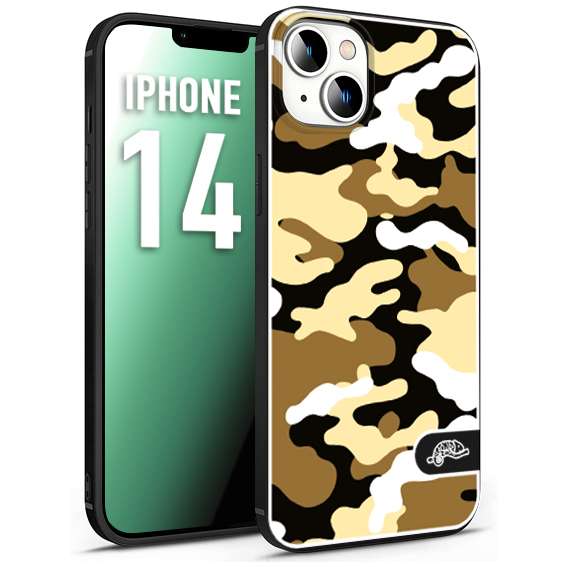 CUSTOMIZZA - Custodia cover nera morbida in tpu compatibile per iPhone 14 camouflage mimetico militare giallo desert brown