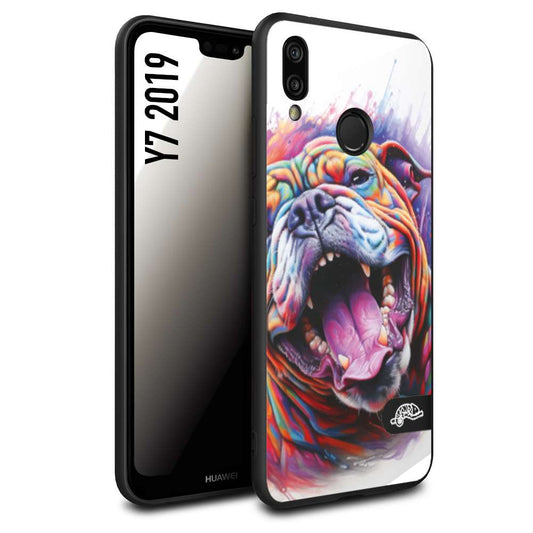 CUSTOMIZZA - Custodia cover nera morbida in tpu compatibile per Huawei Y7 2019 animali color bulldog cane dog colori vibranti disegnato schizzo