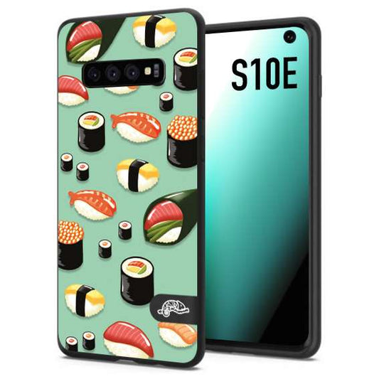 CUSTOMIZZA - Custodia cover nera morbida in tpu compatibile per Samsung S10E sushi disegni giapponese nighiri acquamarina verde