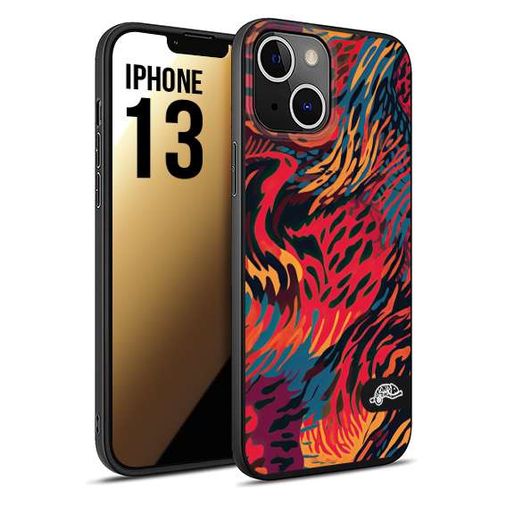 CUSTOMIZZA - Custodia cover nera morbida in tpu compatibile per iPhone 13 leopardato maculato tigrato colorata fiamme rossa blu arancione