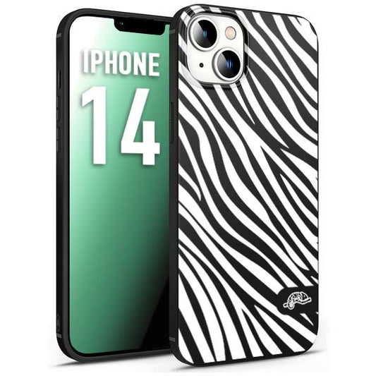 CUSTOMIZZA - Custodia cover nera morbida in tpu compatibile per iPhone 14 zebrata maculata a rilievo soft touch donna bianca