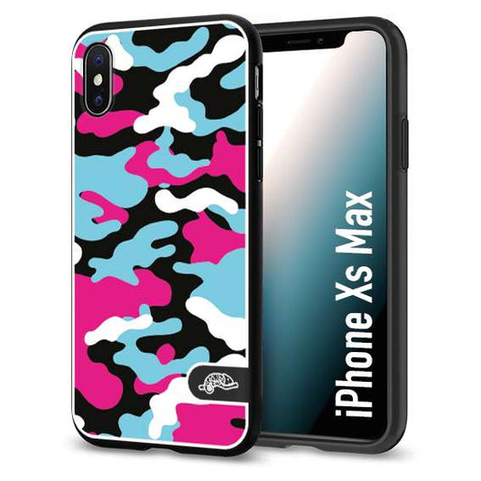 CUSTOMIZZA - Custodia cover nera morbida in tpu compatibile per iPhone Xs Max camouflage mimetico militare fucsia celeste