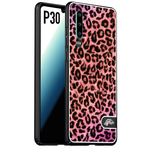 CUSTOMIZZA - Custodia cover nera morbida in tpu compatibile per Huawei P30 leopardato maculato donna rosa leopard