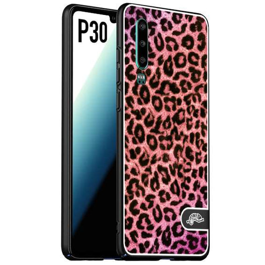 CUSTOMIZZA - Custodia cover nera morbida in tpu compatibile per Huawei P30 leopardato maculato donna rosa leopard