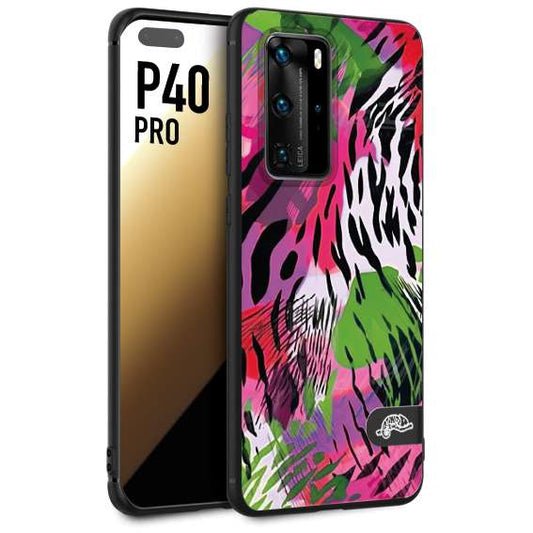 CUSTOMIZZA - Custodia cover nera morbida in tpu compatibile per Huawei P40 PRO leopardato tigrato tiger colorata summer color verde fucsia