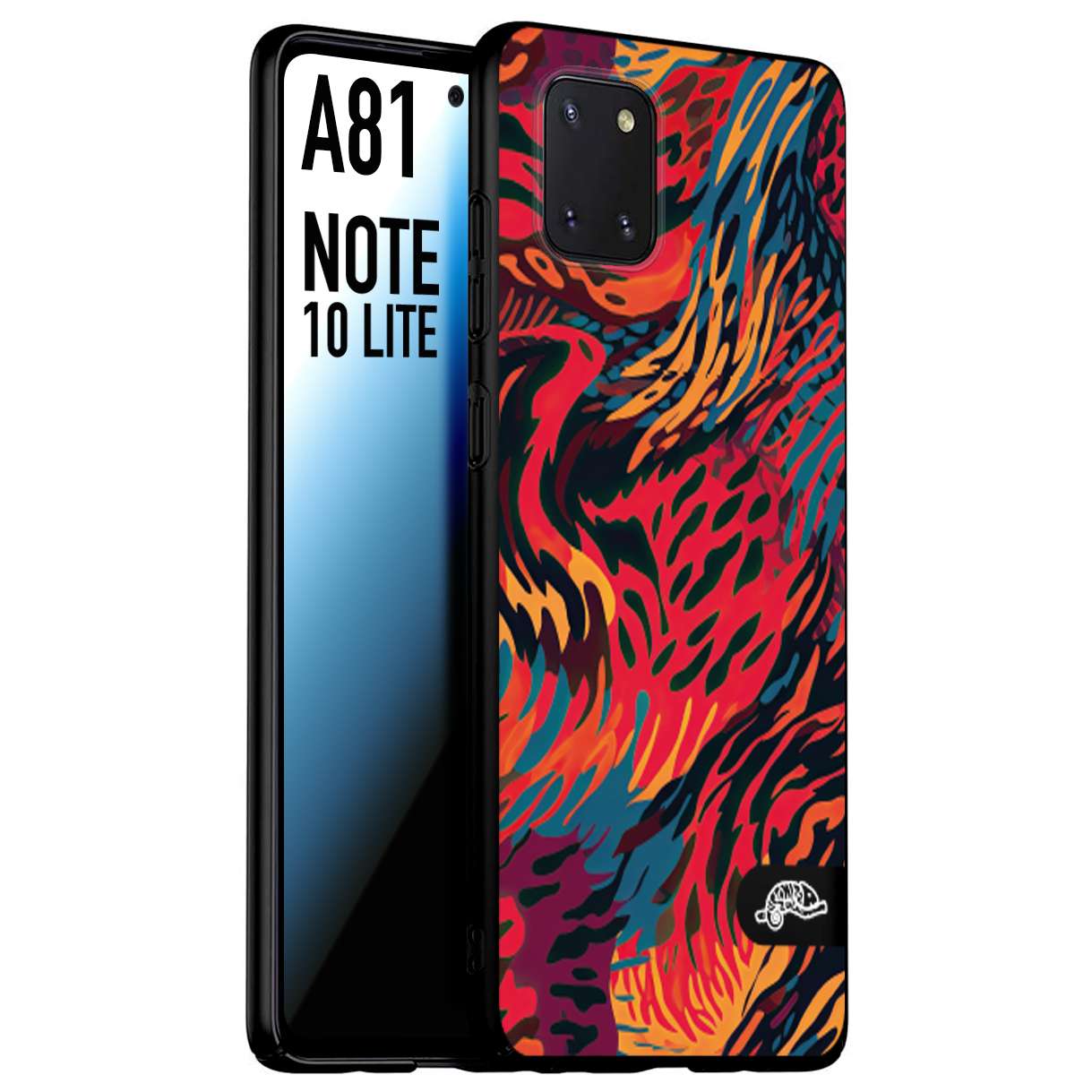 CUSTOMIZZA - Custodia cover nera morbida in tpu compatibile per Samsung A81 - Note 10 Lite leopardato maculato tigrato colorata fiamme rossa blu arancione