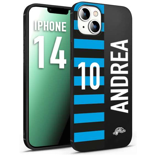 CUSTOMIZZA - Custodia cover nera morbida in tpu compatibile per iPhone 14 personalizzata calcio football nome e numero calciatori nerazzurra