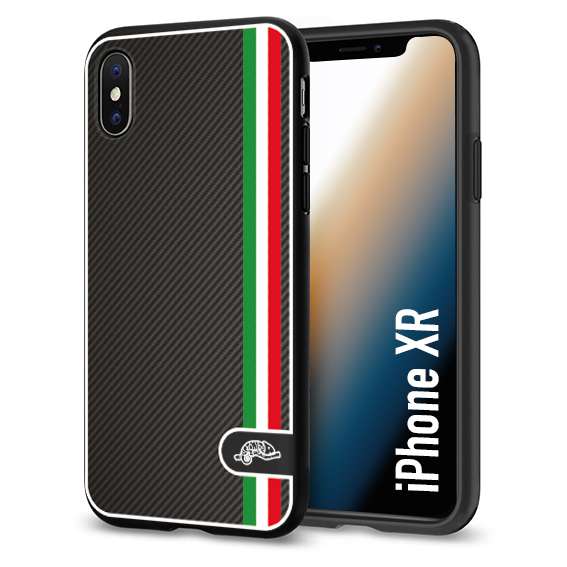 CUSTOMIZZA - Custodia cover nera morbida in tpu compatibile per iPhone Xr effetto fibra di carbonio bandiera Italia made in Italy