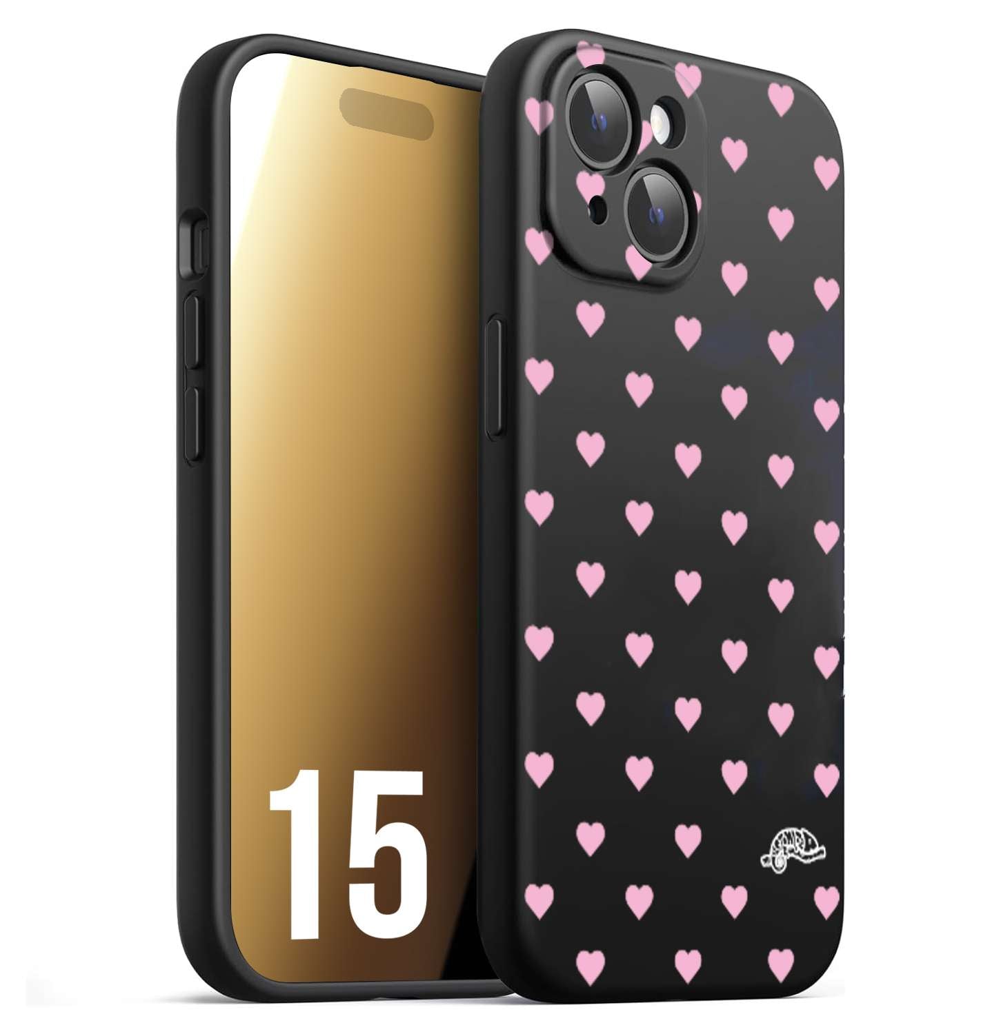 CUSTOMIZZA - Custodia cover nera morbida in tpu compatibile per iPhone 15 cuori pois rosa su nero donna pin up vintage