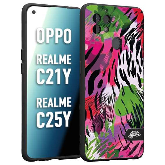 CUSTOMIZZA - Custodia cover nera morbida in tpu compatibile per Oppo Realme C21Y - C25Y leopardato tigrato tiger colorata summer color verde fucsia