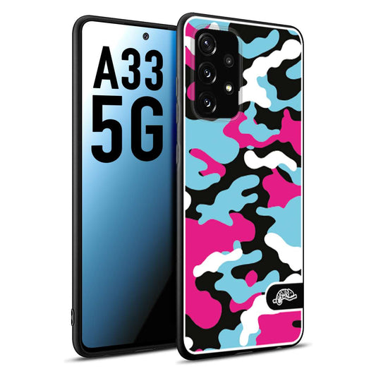 CUSTOMIZZA - Custodia cover nera morbida in tpu compatibile per Samsung A33 5G camouflage mimetico militare fucsia celeste