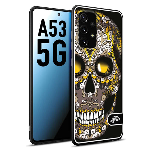 CUSTOMIZZA - Custodia cover nera morbida in tpu compatibile per Samsung A53 5G teschio messicano Mexican skull nero giallo