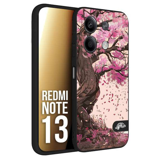 CUSTOMIZZA - Custodia cover nera morbida in tpu compatibile per Xiaomi Redmi Note 13 giapponese colori morbidi fiori di ciliegio rosa disegnata