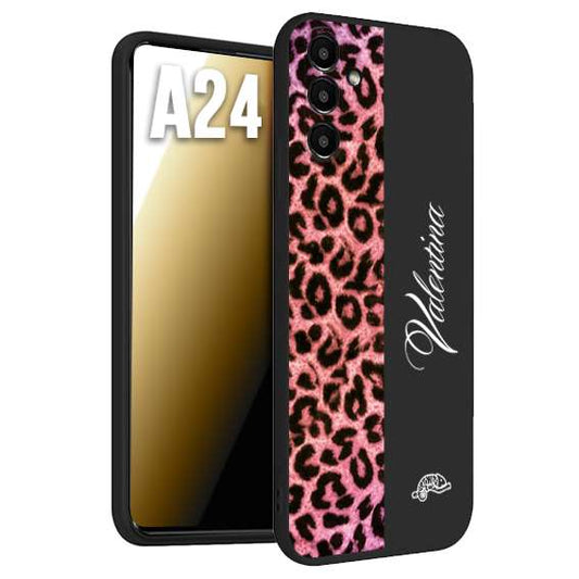 CUSTOMIZZA - Custodia cover nera morbida in tpu compatibile per Samsung A24 leopardato rosa fucsia personalizzata nome iniziali