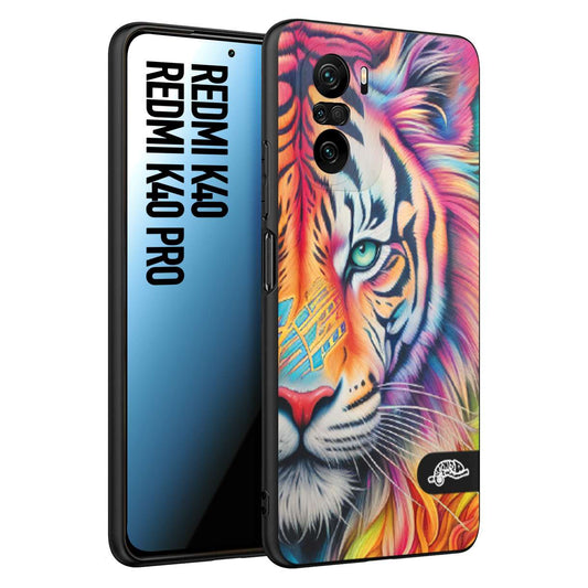 CUSTOMIZZA - Custodia cover nera morbida in tpu compatibile per Xiaomi Redmi K40 - K40 Pro animali color tigre tiger viso colori vibranti disegnato schizzo