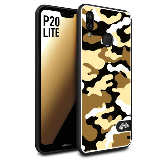 CUSTOMIZZA - Custodia cover nera morbida in tpu compatibile per Huawei P20 LITE camouflage mimetico militare giallo desert brown