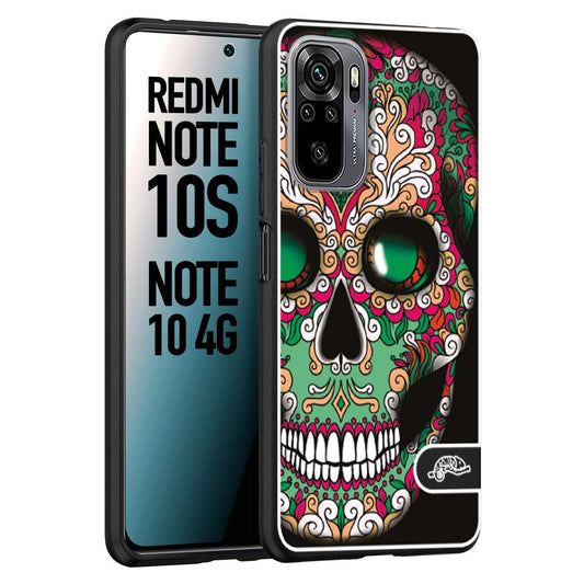 CUSTOMIZZA - Custodia cover nera morbida in tpu compatibile per Xiaomi Redmi Note 10S teschio messicano Mexican skull verde fucsia