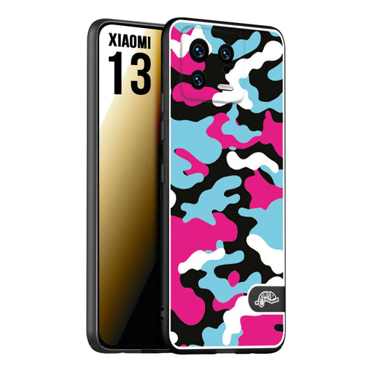 CUSTOMIZZA - Custodia cover nera morbida in tpu compatibile per Xiaomi 13 camouflage mimetico militare fucsia celeste