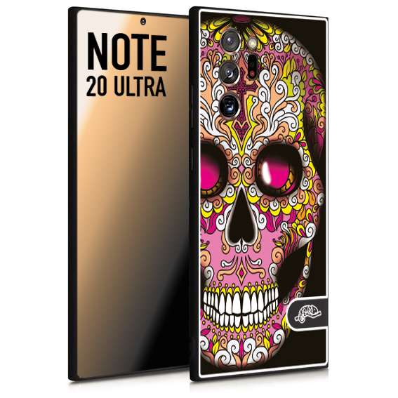 CUSTOMIZZA - Custodia cover nera morbida in tpu compatibile per Samsung NOTE 20 ULTRA teschio messicano Mexican skull rosa gialla