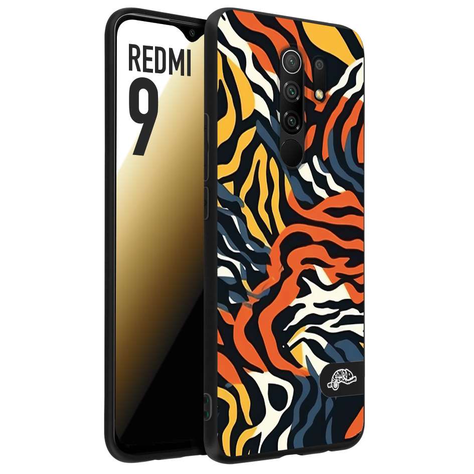 CUSTOMIZZA - Custodia cover nera morbida in tpu compatibile per Xiaomi Redmi 9 leopardato maculato tigrato tiger colorata gialla blu arancio