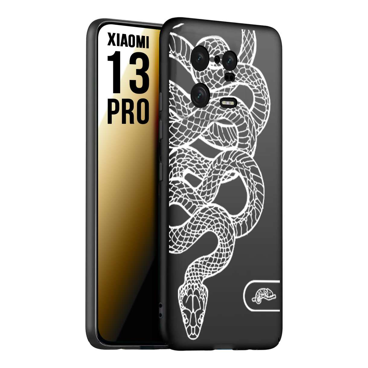 CUSTOMIZZA - Custodia cover nera morbida in tpu compatibile per Xiaomi 13 PRO serpente snake bianco a rilievo disegnato tattoo tatuaggio