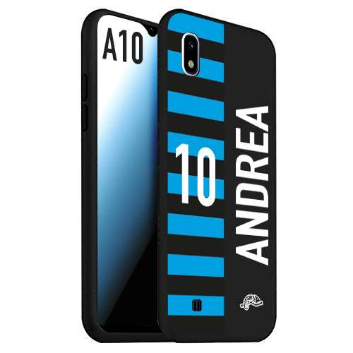 CUSTOMIZZA - Custodia cover nera morbida in tpu compatibile per Samsung A10 personalizzata calcio football nome e numero calciatori nerazzurra