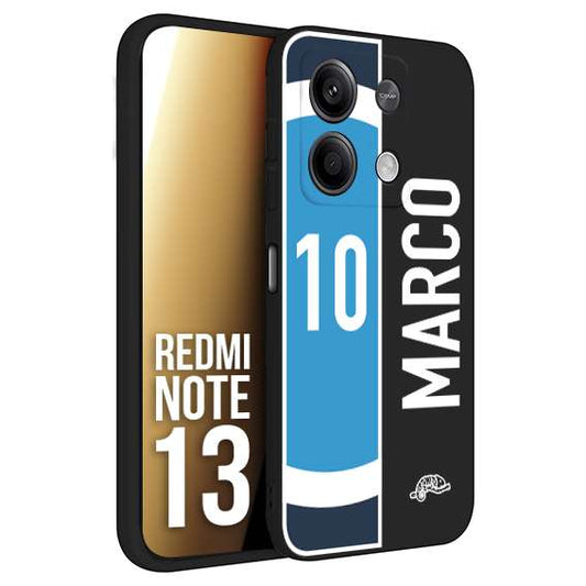 CUSTOMIZZA - Custodia cover nera morbida in tpu compatibile per Xiaomi Redmi Note 13 personalizzata calcio football nome e numero calciatori biancoazzurri bianco celesti