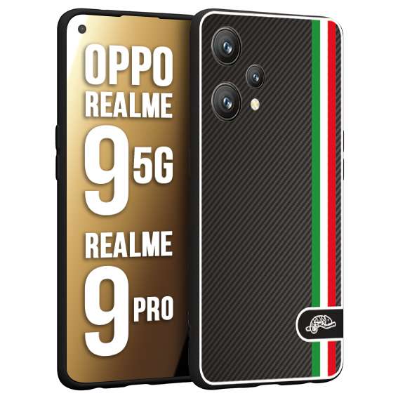 CUSTOMIZZA - Custodia cover nera morbida in tpu compatibile per Oppo Realme 9 5G - 9 PRO effetto fibra di carbonio bandiera Italia made in Italy
