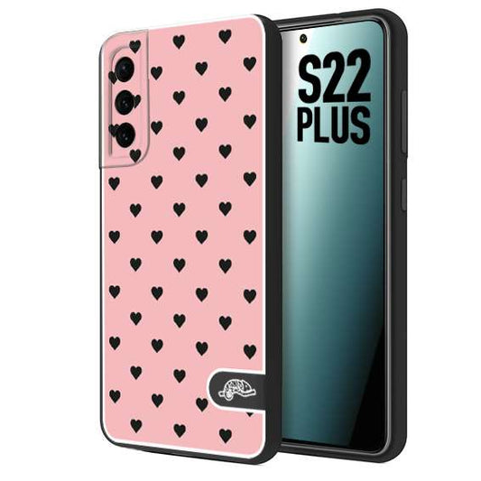 CUSTOMIZZA - Custodia cover nera morbida in tpu compatibile per Samsung S22 PLUS cuori pois rosa donna pin up vintage