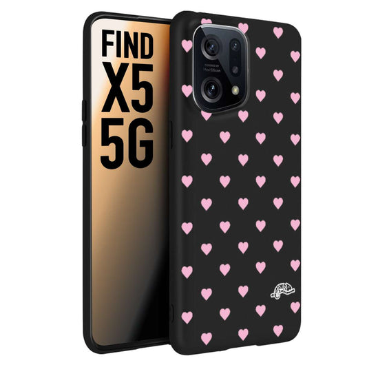 CUSTOMIZZA - Custodia cover nera morbida in tpu compatibile per Oppo Find X5 cuori pois rosa su nero donna pin up vintage