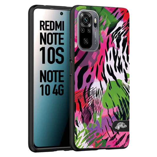 CUSTOMIZZA - Custodia cover nera morbida in tpu compatibile per Xiaomi Redmi Note 10S leopardato tigrato tiger colorata summer color verde fucsia