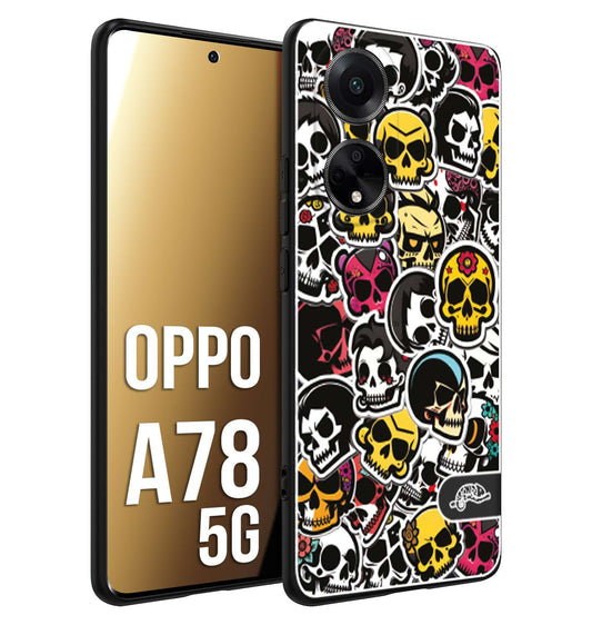 CUSTOMIZZA - Custodia cover nera morbida in tpu compatibile per Oppo A78 5G sticker bomb teschi colorati adesivi skulls skater snowboard