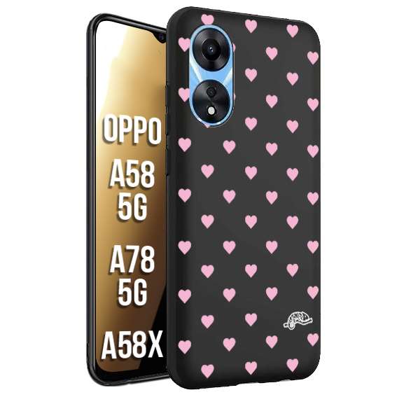 CUSTOMIZZA - Custodia cover nera morbida in tpu compatibile per Oppo A58 5G - A78 5G - A58X cuori pois rosa su nero donna pin up vintage