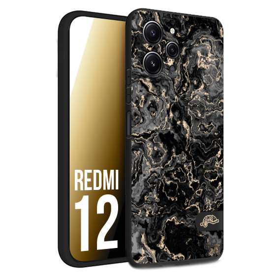 CUSTOMIZZA - Custodia cover nera morbida in tpu compatibile per Xiaomi Redmi 12 effetto marmo marble nero black venature dorato pietra