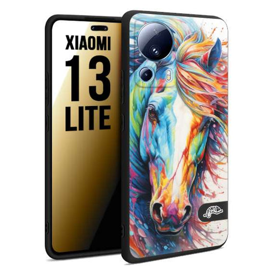 CUSTOMIZZA - Custodia cover nera morbida in tpu compatibile per Xiaomi 13 LITE animali color cavallo horse viso colori vibranti disegnato schizzo