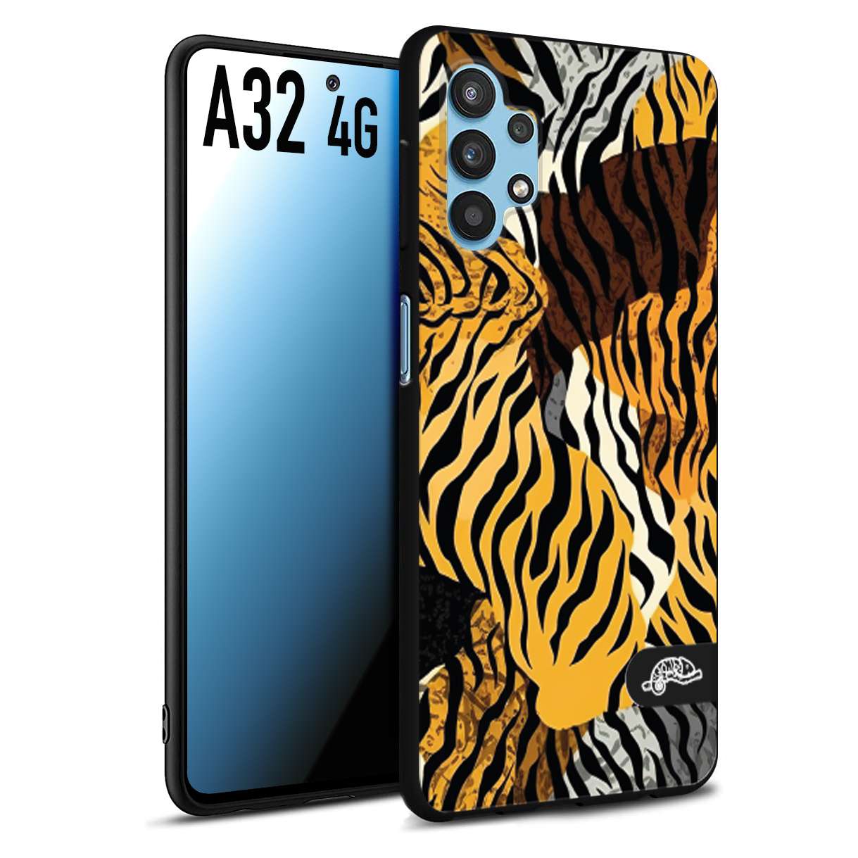 CUSTOMIZZA - Custodia cover nera morbida in tpu compatibile per Samsung A32 4G leopardato tigrato tiger colorata donna fashion estate