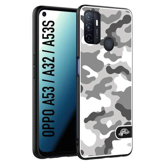 CUSTOMIZZA - Custodia cover nera morbida in tpu compatibile per Oppo A53 - A32 - A53S camouflage mimetico militare bianco white