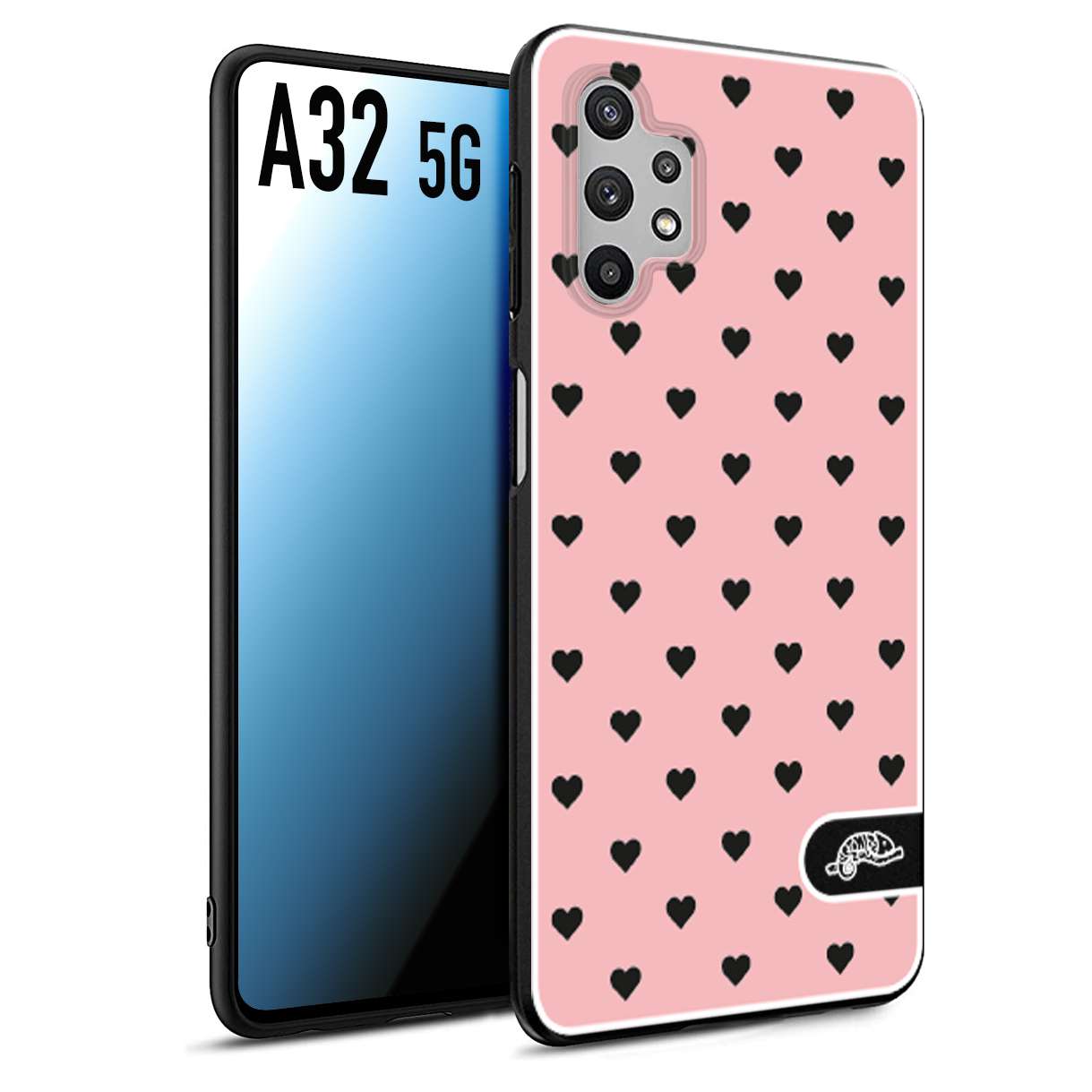 CUSTOMIZZA - Custodia cover nera morbida in tpu compatibile per Samsung A32 5G cuori pois rosa donna pin up vintage