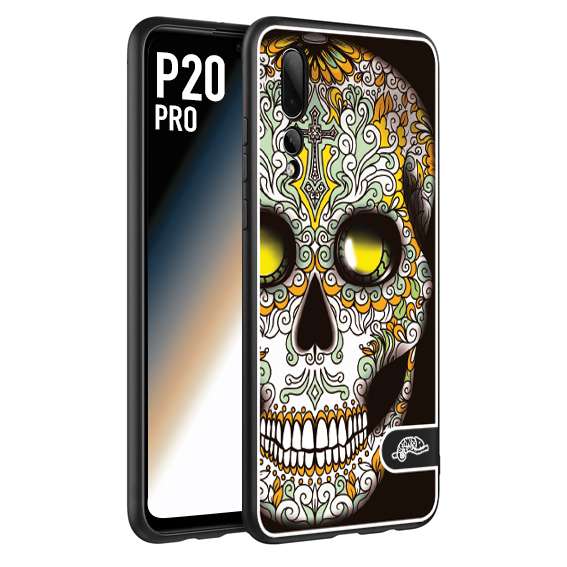 CUSTOMIZZA - Custodia cover nera morbida in tpu compatibile per Huawei P20 PRO teschio messicano Mexican skull bianco verde giallo