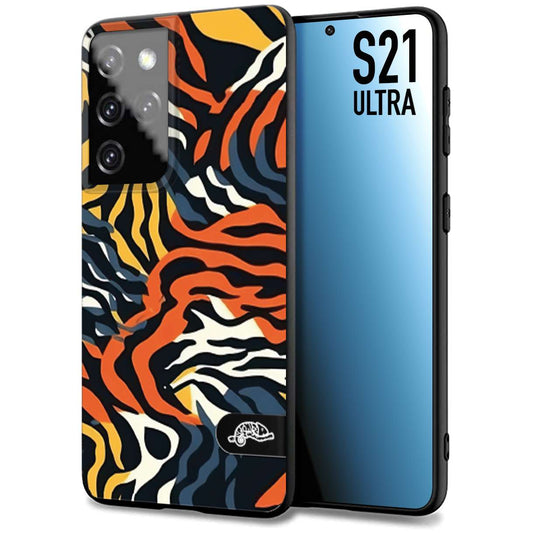 CUSTOMIZZA - Custodia cover nera morbida in tpu compatibile per Samsung S21 ULTRA leopardato maculato tigrato tiger colorata gialla blu arancio