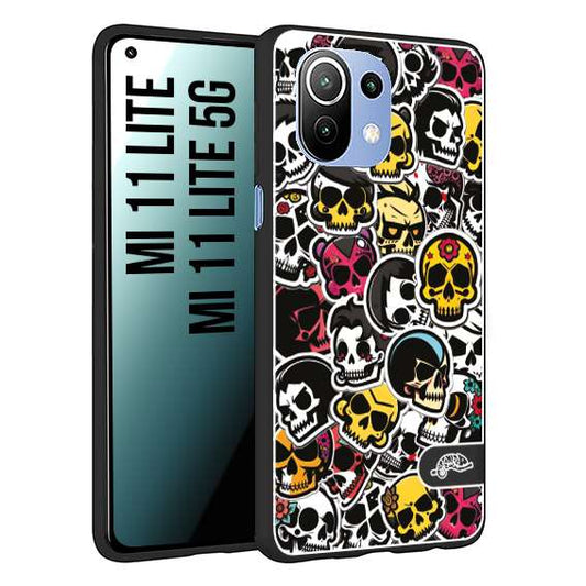 CUSTOMIZZA - Custodia cover nera morbida in tpu compatibile per Xiaomi Mi 11 Lite / Mi 11 Lite 5G sticker bomb teschi colorati adesivi skulls skater snowboard