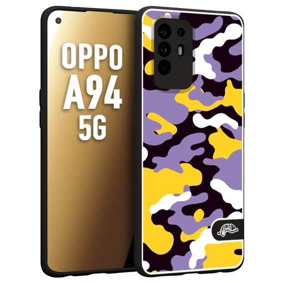 CUSTOMIZZA - Custodia cover nera morbida in tpu compatibile per Oppo A94 5G camouflage mimetico militare viola lilla giallo