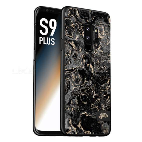 CUSTOMIZZA - Custodia cover nera morbida in tpu compatibile per Samsung S9 PLUS effetto marmo marble nero black venature dorato pietra