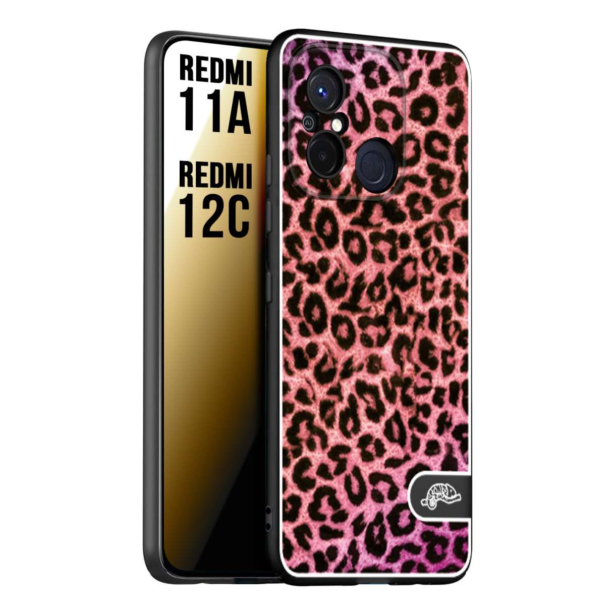 CUSTOMIZZA - Custodia cover nera morbida in tpu compatibile per Xiaomi Redmi 11A - 12C leopardato maculato donna rosa leopard