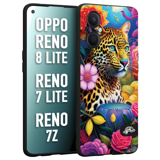 CUSTOMIZZA - Custodia cover nera morbida in tpu compatibile per Oppo Reno 7 Lite - 8 Lite - 7Z fiori astratti donna flower fantasia leopardo ghepardo animali colorati