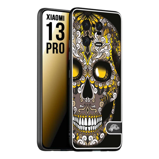 CUSTOMIZZA - Custodia cover nera morbida in tpu compatibile per Xiaomi 13 PRO teschio messicano Mexican skull nero giallo