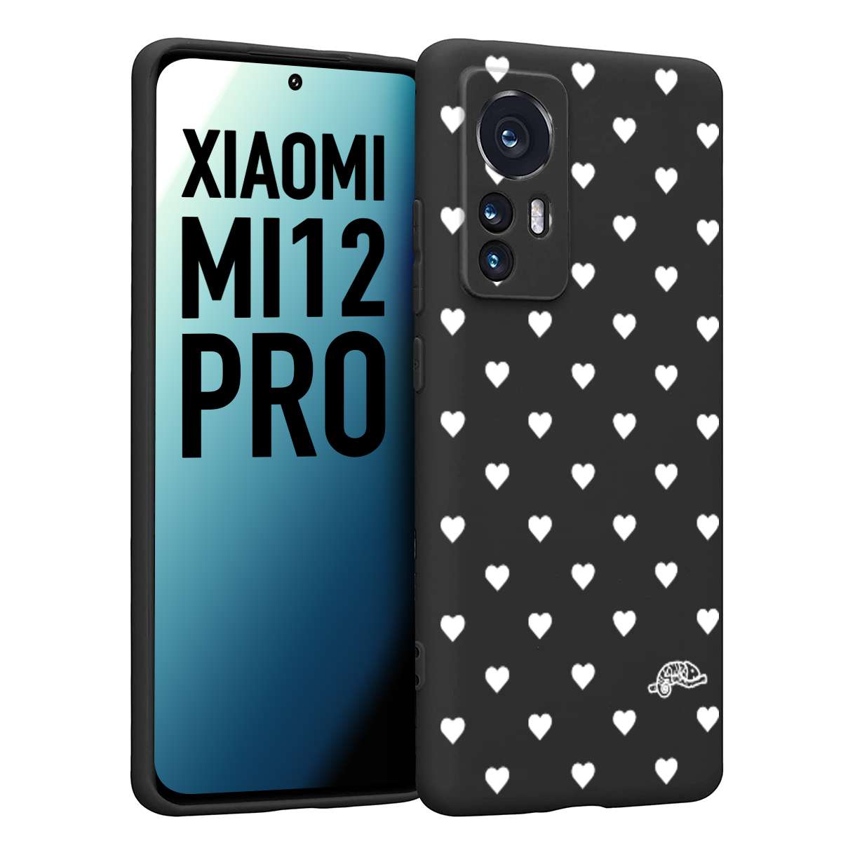 CUSTOMIZZA - Custodia cover nera morbida in tpu compatibile per Xiaomi 12 PRO cuori pois bianchi donna pin up vintage