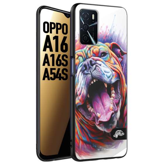 CUSTOMIZZA - Custodia cover nera morbida in tpu compatibile per Oppo A16 - A16S - A54S animali color bulldog cane dog colori vibranti disegnato schizzo